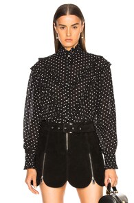 ALEXA CHUNG ALEXACHUNG BATWING RUFFLE BLOUSE IN BLACK,POLKA DOTS