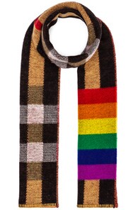 Burberry Scarves BURBERRY RAINBOW STRIPE CHECK BLANKET SCARF IN YELLOW,PLAID