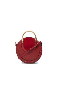 CHLOÉ CHLOE SMALL PIXIE SHINY GOATSKIN, CALFSKIN & SUEDE DOUBLE HANDLE BAG IN RED