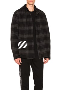 OFF-WHITE OFF-WHITE PADDED HOODED SHIRT IN BLACK,CHECKERED & PLAID