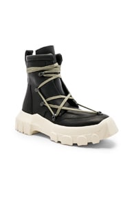 RICK OWENS RICK OWENS LEATHER LACE UP HIKING BOOTS IN BLACK