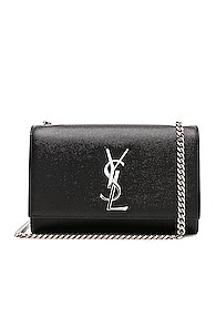 Saint Laurent Small Monogramme Kate Chain Bag In Black & Silver