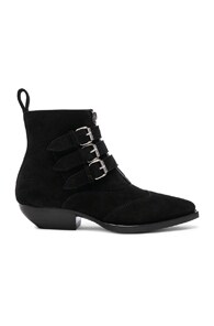 SAINT LAURENT Suede Theo Buckled Ankle Boots,SLAU-WZ391