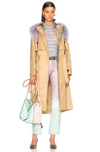 SANDY LIANG SANDY LIANG LEESI TRENCH COAT WITH LAMB SHEARLING IN BROWN