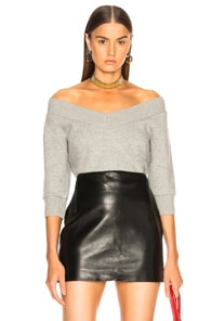 ALEXANDER WANG T T BY ALEXANDER WANG CROPPED V NECK SWEATER IN HEATHER GREY,TBBY-WK68
