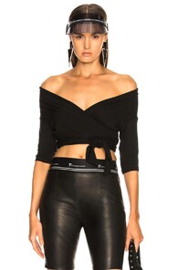 ALEXANDER WANG T T BY ALEXANDER WANG DOUBLE LAYER WRAP TOP IN BLACK