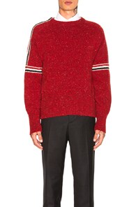 THOM BROWNE THOM BROWNE MOHAIR TWEED CLASSIC CREWNECK PULLOVER IN ABSTRACT,RED