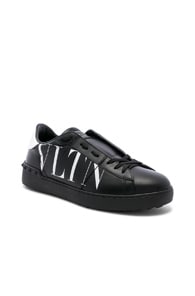 Click to view more detailed imagery on our partner's website Valentino Logo Leather Sneakers W/ Studs In Black