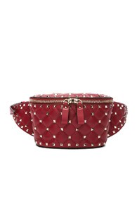 VALENTINO GARAVANI VALENTINO SMALL QUILTED ROCKSTUD SPIKE BELT BAG IN RED,VENT-WY348