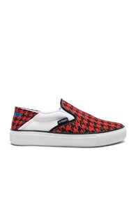 VETEMENTS VETEMENTS CANVAS CHECKERBOARD SLIP ON SNEAKERS IN RED,CHECKERED & PLAID.,VETF-WZ41