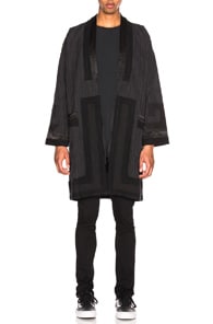Visvim Black Pinstripe Ruunpe Coat In Charcoal | ModeSens