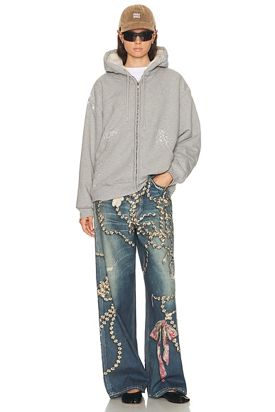 Acne Studios Womens Mid Blue Graphic-print Wide-leg Denim Jeans