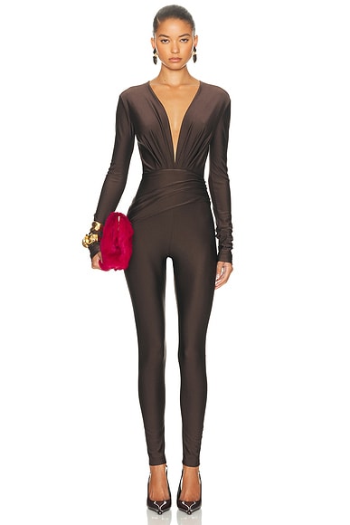 The Andamane Zelda Jumpsuit in Dark Brown – Brown. Size S (also in XS, M).