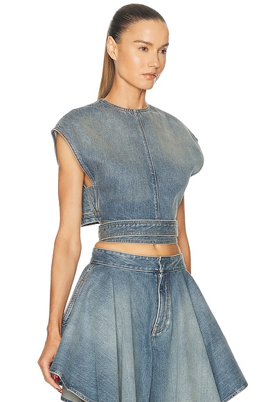 Alaïa Alaia Faded Blue Cotton Belted Top In Blue