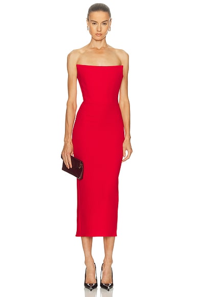 Strapless Stretch Crepe Midi Dress