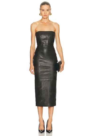 Strapless Leather Midi Dress