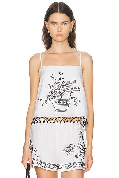 Bode Beaded Rosebloom Tank Top In White