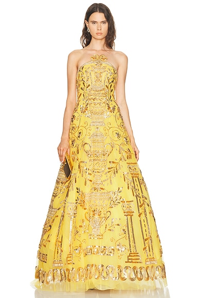 Carolina Herrera Embellished Strapless Gown In Yellow