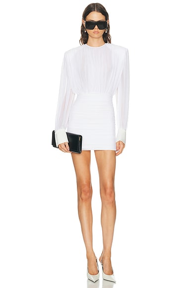 Ruched Blouson Long Sleeve Dress