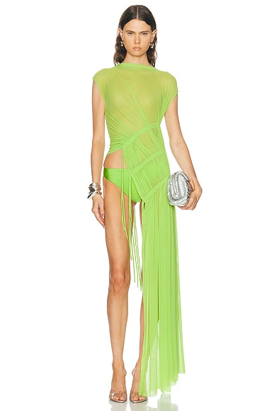 Asymmetric Cut Ruched Mesh Top
