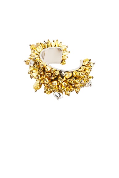 Dries Van Noten Handmade Bead Embroidered Small Cuff Bracelet In Gold