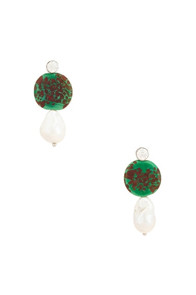 Dries Van Noten Handmade Artisanal Glass Disc Earrings In Forest