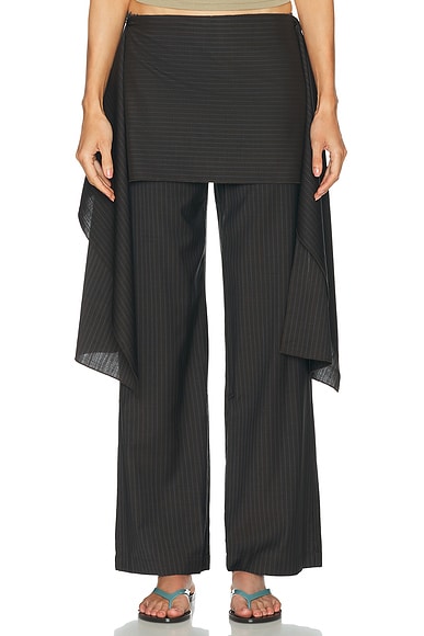 Deiji Studios Pure Wool Zip Pant & Skirt Set In Charcoal Stripe