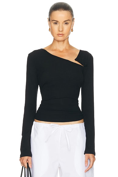 Deiji Studios Shoulder Tie Top In Black