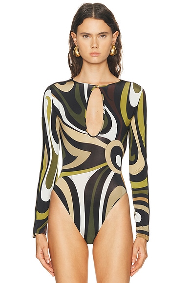 Pucci Long Sleeve Bodysuit In Brown