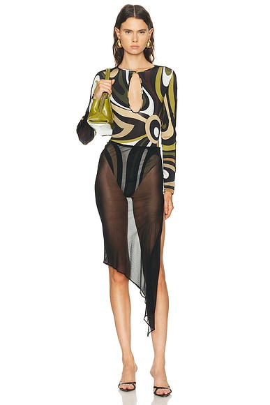 Pucci Long Sleeve Bodysuit In Brown