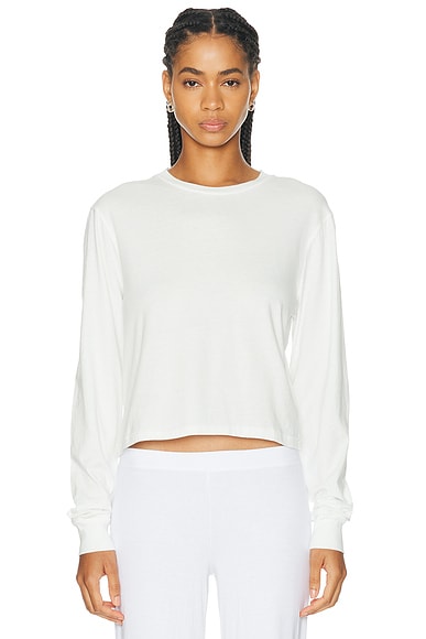 Éterne Cotton Modal Long Sleeve Boxy Tee In Ivory