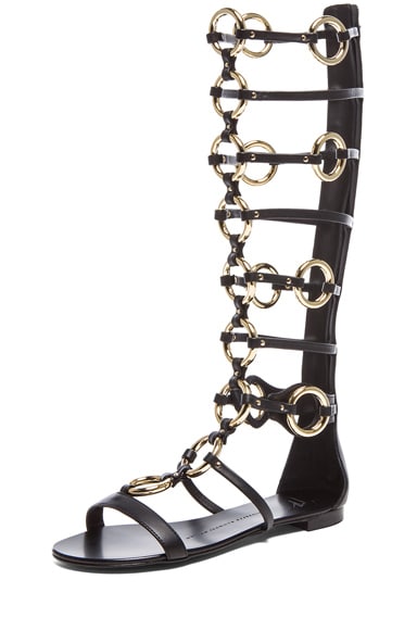 GIUSEPPE ZANOTTI Chained Leather Gladiator Sandals In Black