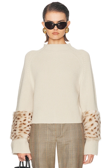 Lapointe Merino Mock Neck Sweater With Patch In Neutral