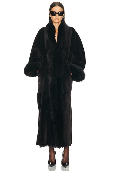 Nour Hammour Sima Grand Shearling Coat In Rich Brown