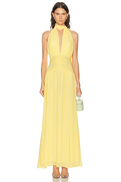NICHOLAS Arella Deep Plunge Halter Maxi Dress