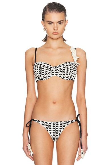 Image of PatBO Selene Mesh Color Block Bikini Top in Black & Off White - Black,White. Size XS (also in S, M, L).