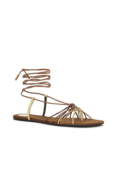 Saint Laurent Bridget Flat Sandal In Neutral