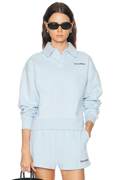 Sporty & Rich Serif Logo Embroidered Polo Sweatshirt