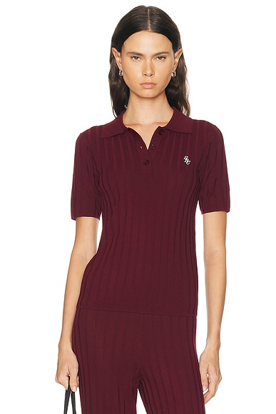 Sporty & Rich Signature Logo Ribbed Polo Top
