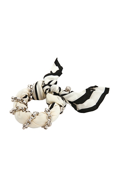 Totême Silk Scarf Bracelet In Ecru Black & Silver