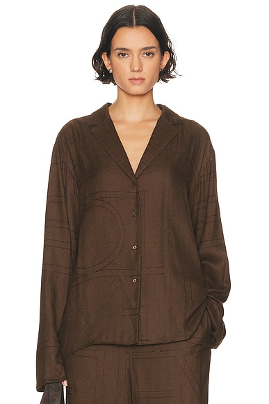 Totême Monogram Flannel Pj Top In Brown