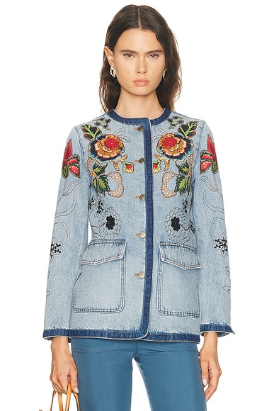 Valentino Embroidered Denim Jacket In Blue