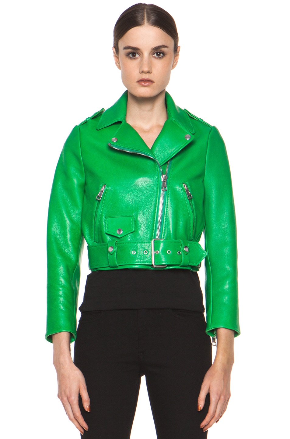 Acne Studios Mape Leather Jacket in Bright Green | FWRD
