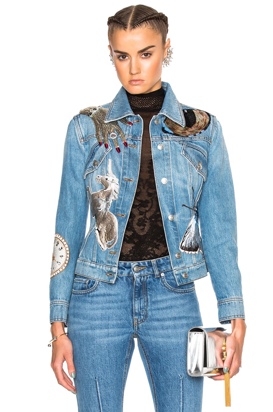 ALEXANDER MCQUEEN Sequin-Embellished Embroidered Denim Jacket