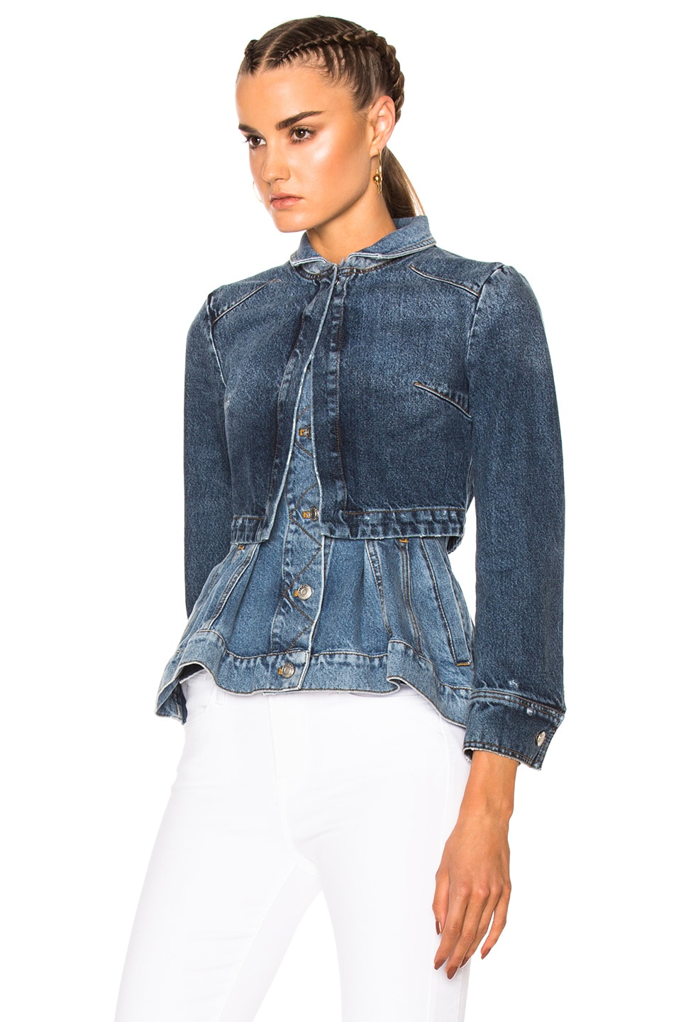 ALEXANDER MCQUEEN Double Layered Peplum Denim Jacket in Middle Deeim ...