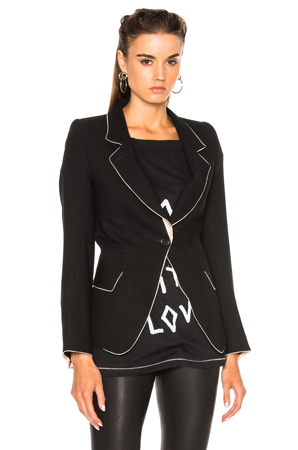 ANN DEMEULEMEESTER BLAZER WITH CONTRASTING PIPING, BLACK & SAND | ModeSens