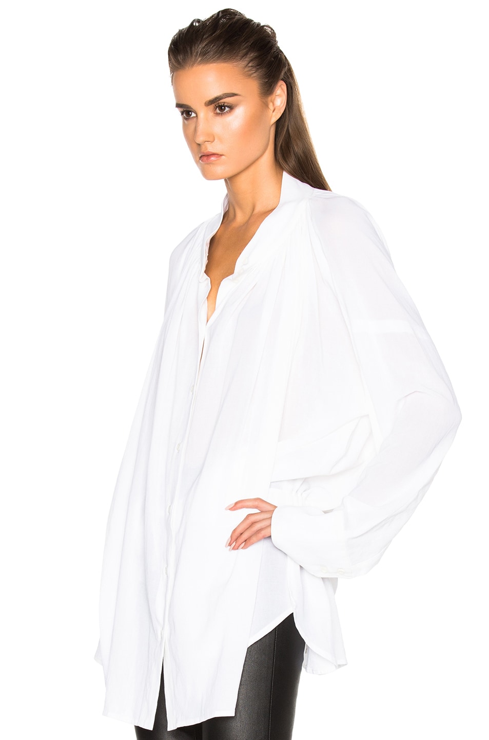 ANN DEMEULEMEESTER Pleated Long Sleeve Shirt in White | ModeSens