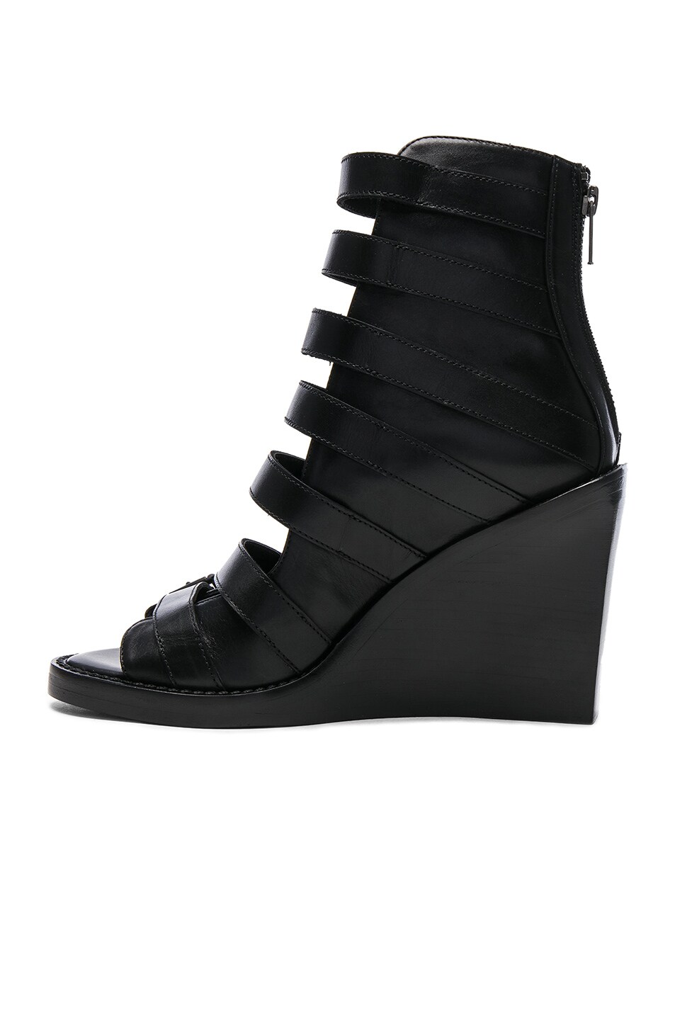 ANN DEMEULEMEESTER Buckled Leather Wedge Sandals, Black & Black | ModeSens