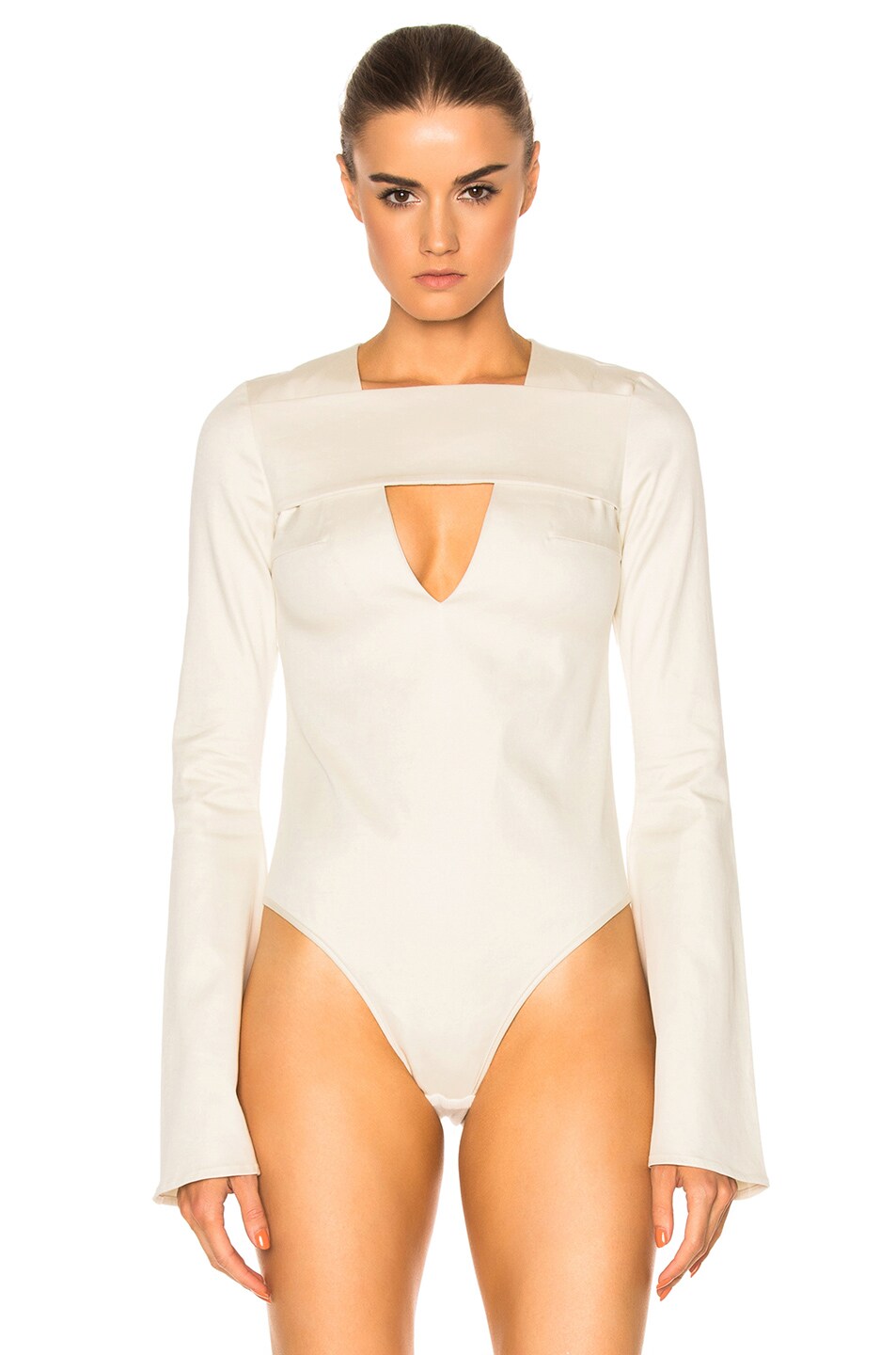 BEAUFILLE ROSALIND FLARED LONG SLEEVE BODYSUIT, WHITE ModeSens