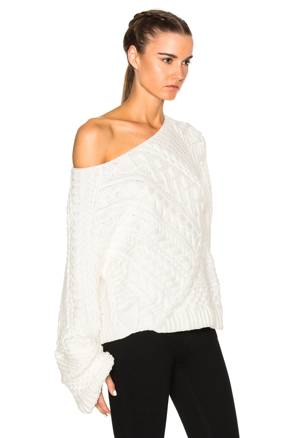 BAJA EAST Women’S Cable Knit Boat Neck Sweater In White in Pearl | ModeSens